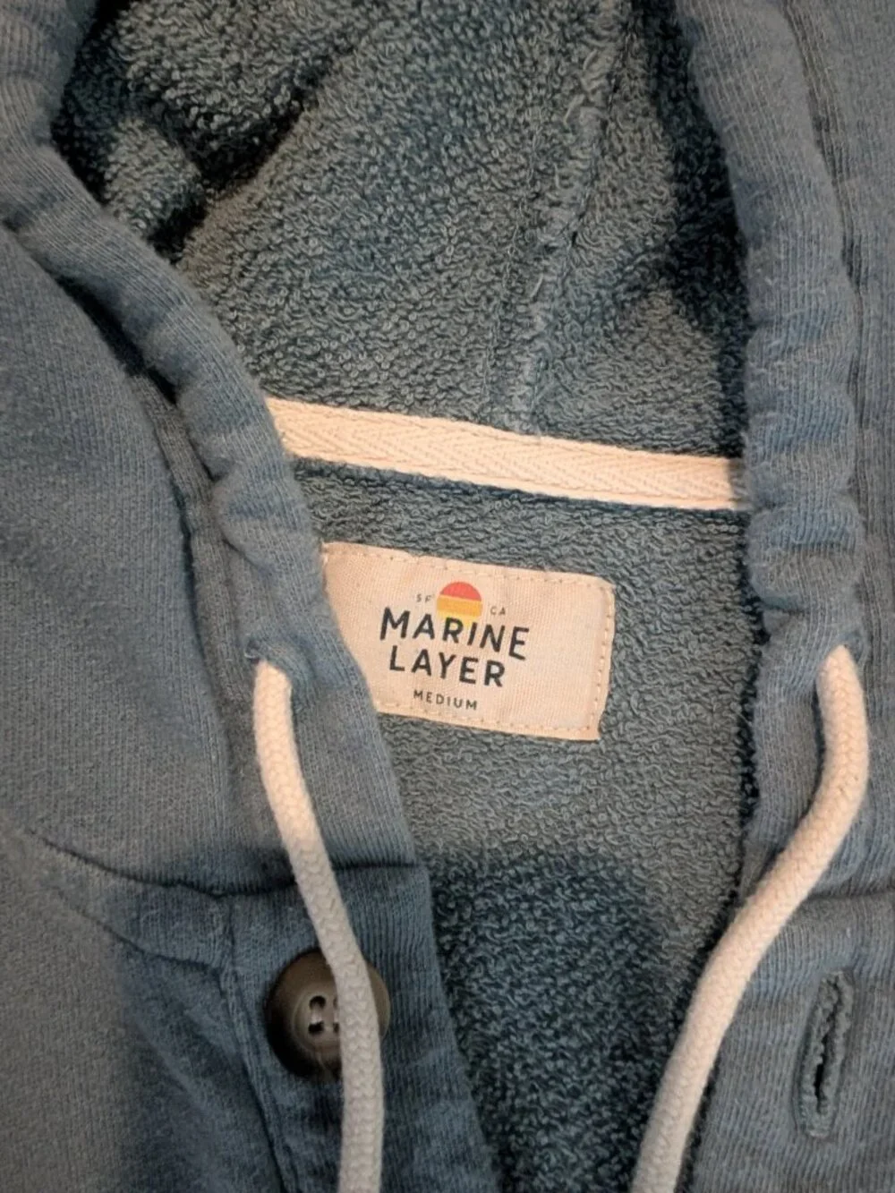 Marine Layer Men's Henley Style Terry Cloth Lined Hoodie - Medium - Blue